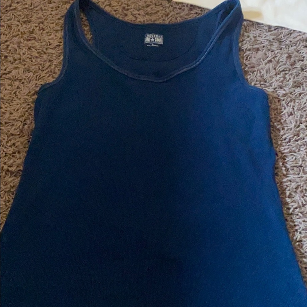 A blue tank top